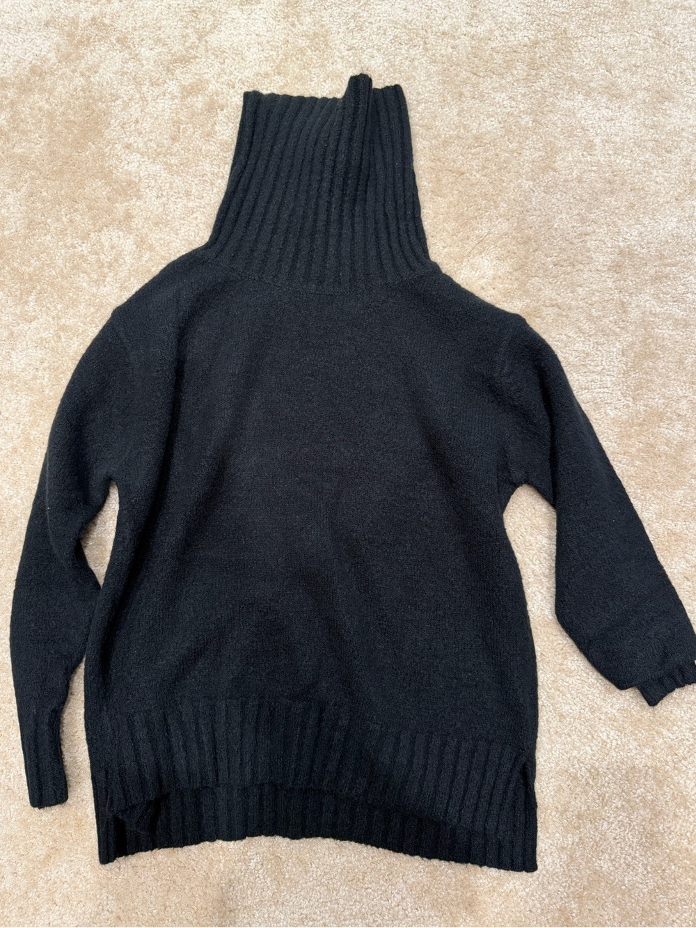 Black Turtleneck Ribbed Hem Women's Sweater